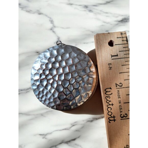 Hammered Silver Textured Circle Pendant—Tortoise Shell Pattern - Picture 3 of 4